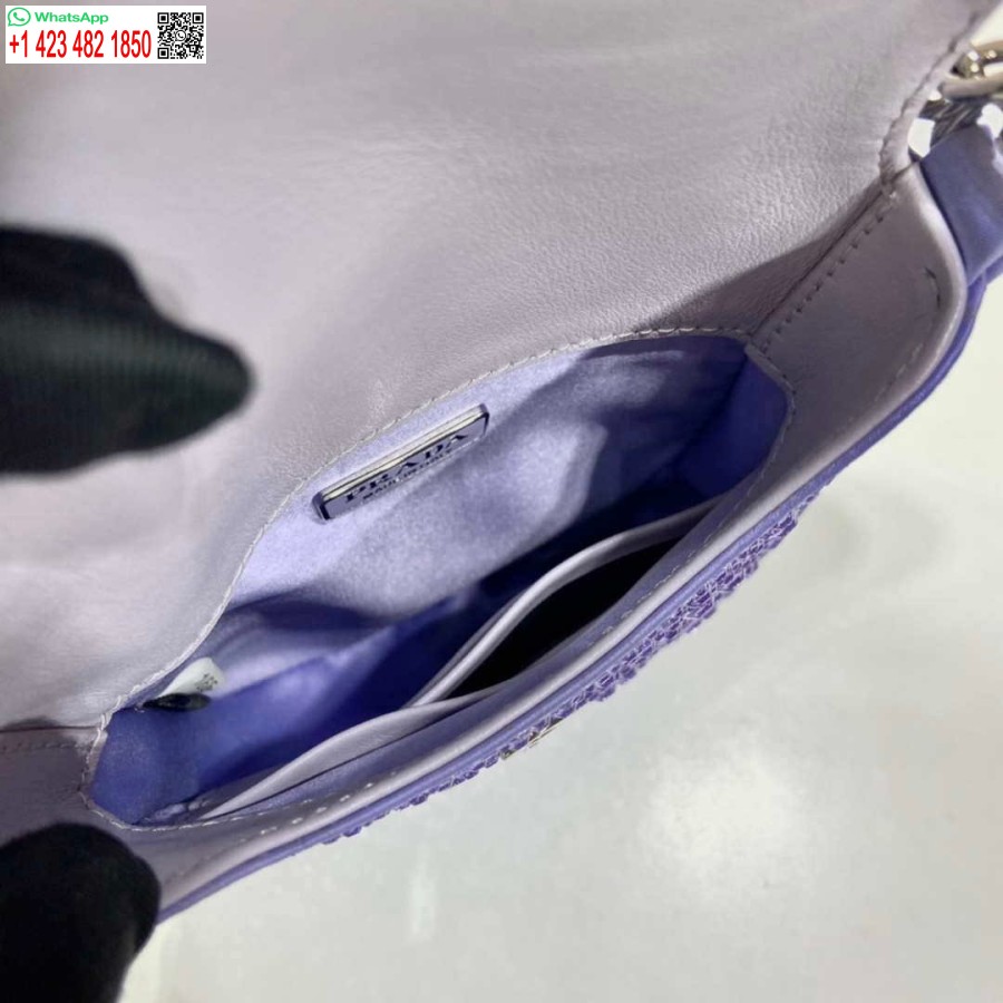 Replica Prada 1bh185 Mini Cleo Satiinilaukku Violetilla Kristalleilla