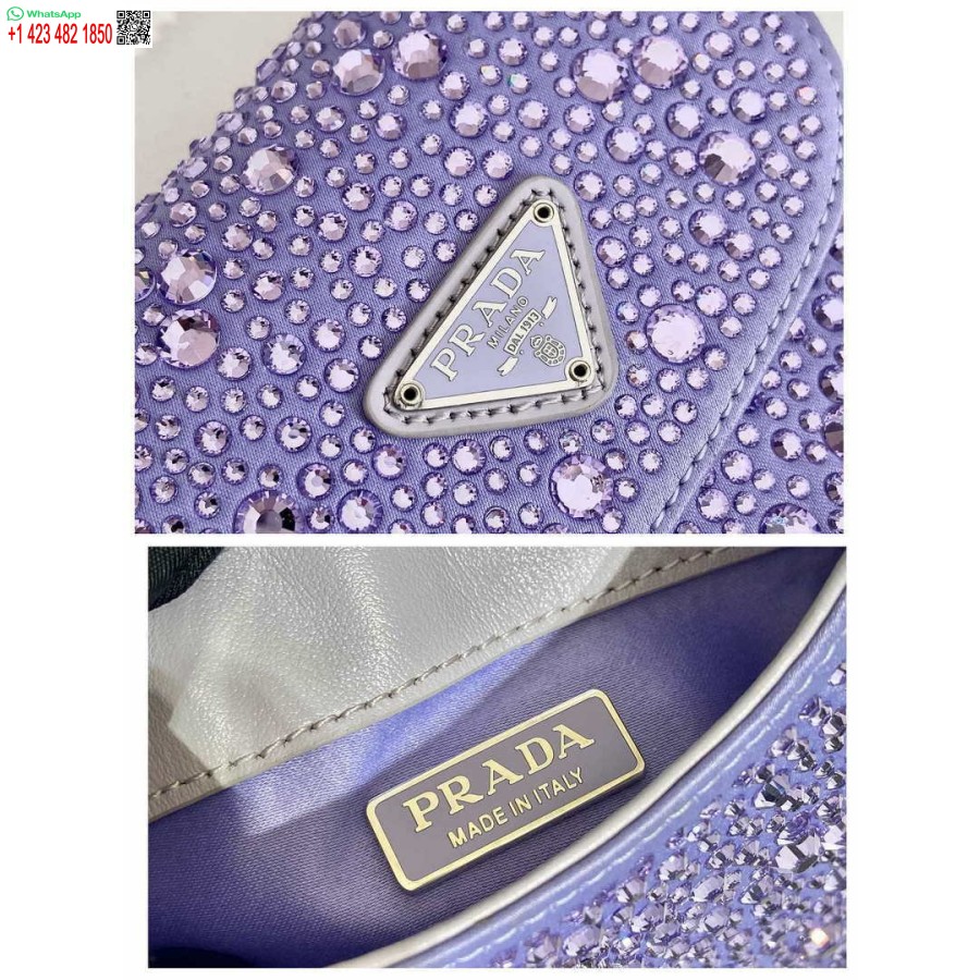 Replica Prada 1bh185 Mini Cleo Satiinilaukku Violetilla Kristalleilla