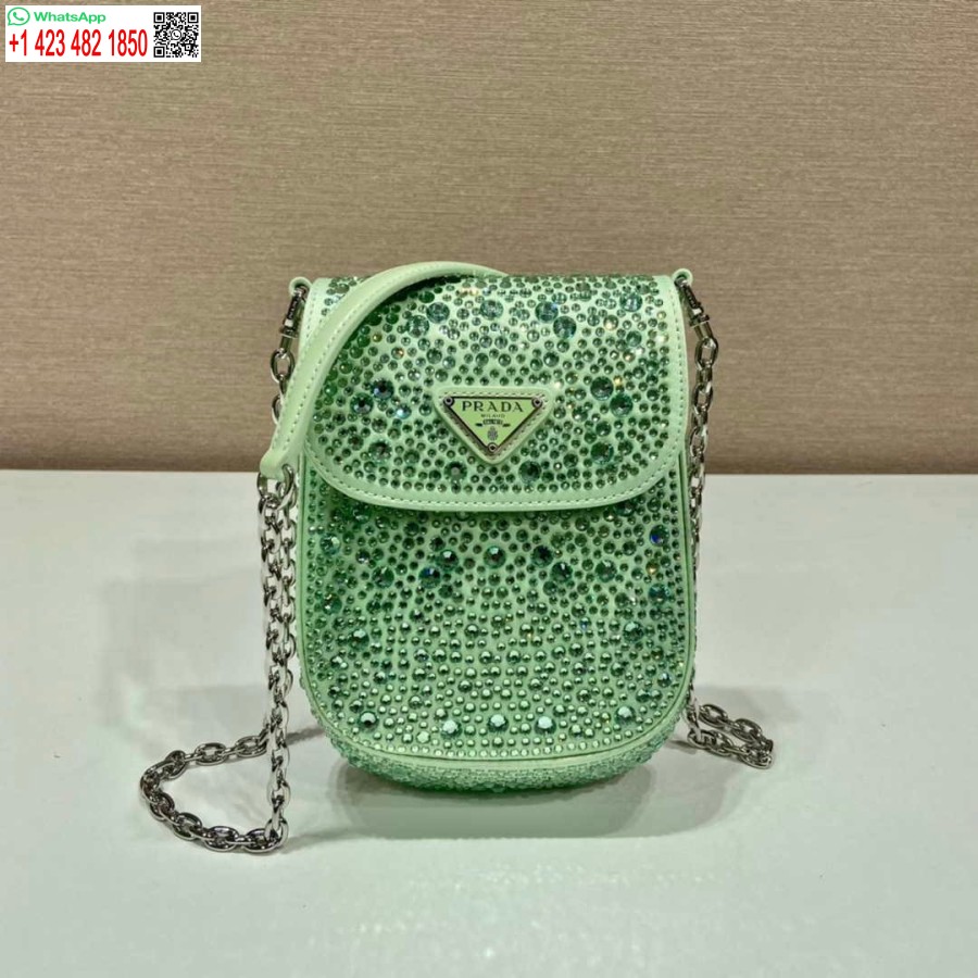 Replica Prada 1bh185 Mini Cleo Satiinipussi Vihreillä Kristalleilla