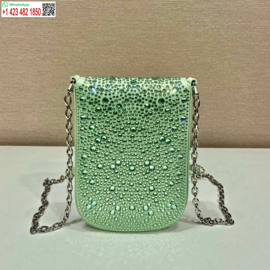 Replica Prada 1bh185 Mini Cleo Satiinipussi Vihreillä Kristalleilla