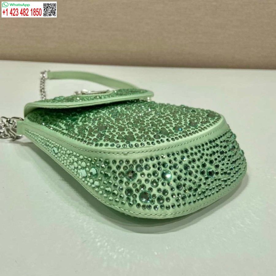 Replica Prada 1bh185 Mini Cleo Satiinipussi Vihreillä Kristalleilla