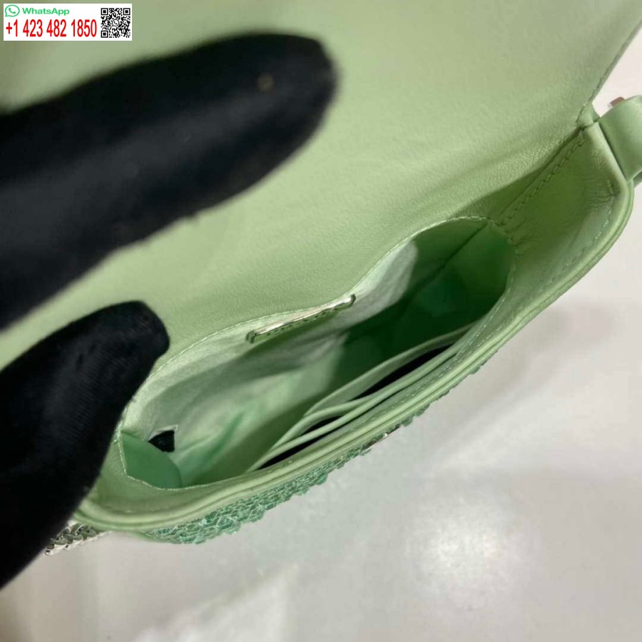 Replica Prada 1bh185 Mini Cleo Satiinipussi Vihreillä Kristalleilla