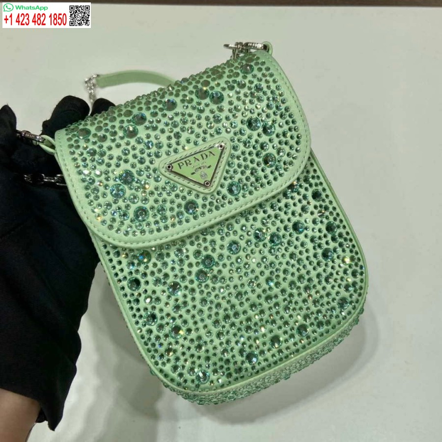 Replica Prada 1bh185 Mini Cleo Satiinipussi Vihreillä Kristalleilla