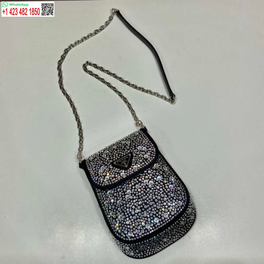 Replica Prada 1bh185 Mini Cleo Satiinilaukku, Jossa On Mustia Kristalleja