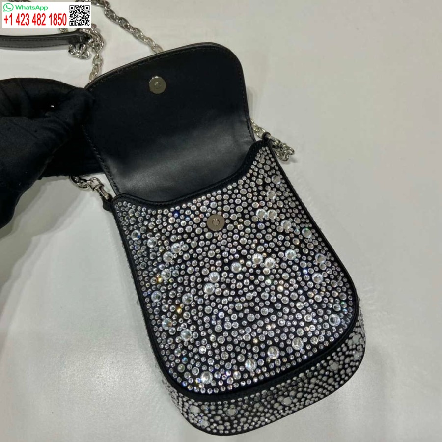 Replica Prada 1bh185 Mini Cleo Satiinilaukku, Jossa On Mustia Kristalleja