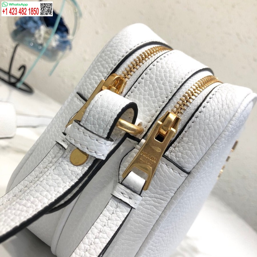 کیف چرمی ماکت پرادا 1bh082 با بند شانه طلایی سفید