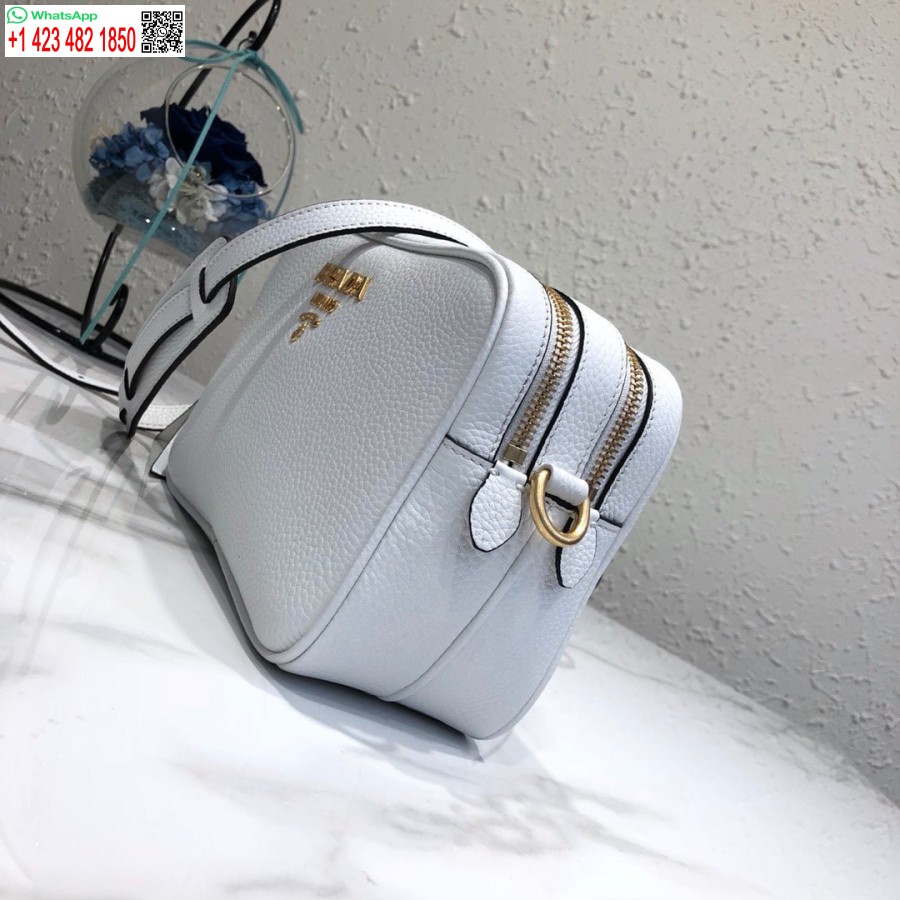 Replica Borsa In Pelle Prada 1bh082 Con Tracolla In Oro Bianco