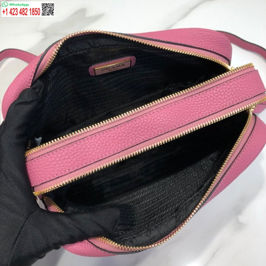 Replica Prada 1bh082 Nahast Kott õlarihmaga Roosa Punane Kuld