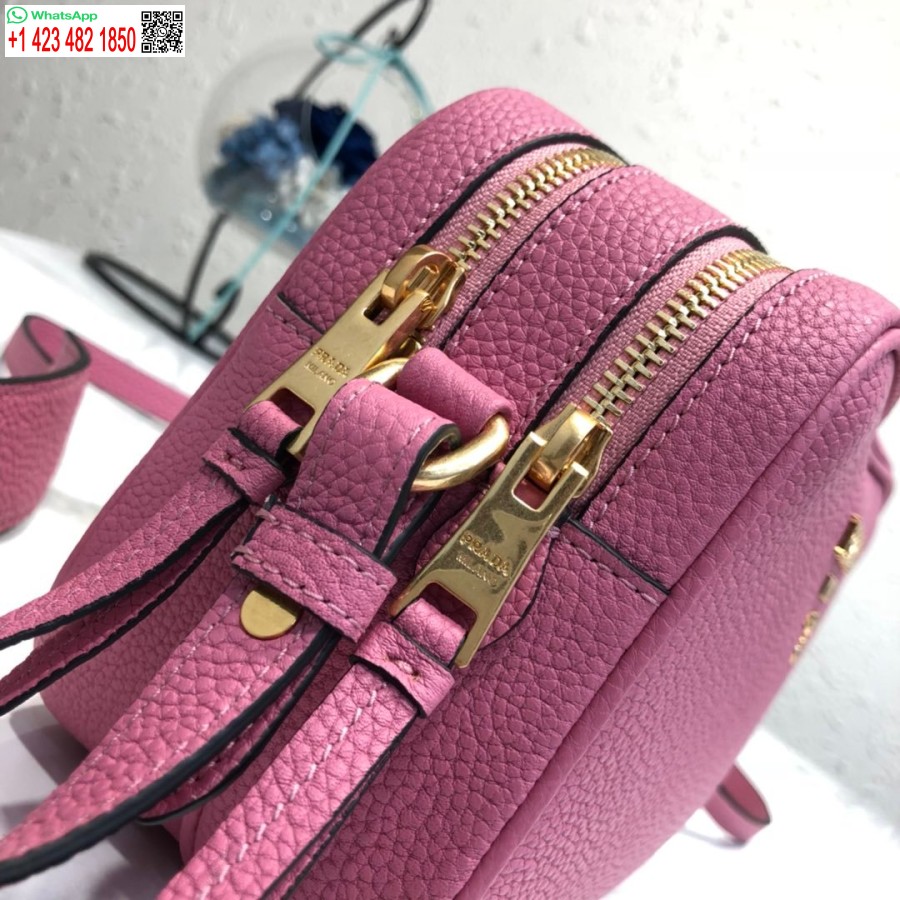 Replica Prada 1bh082 Nahast Kott õlarihmaga Roosa Punane Kuld