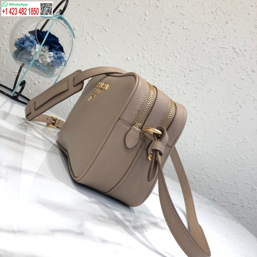 Réplica De Bolso De Cuero Prada 1bh082 Con Bandolera En Oro Rosa Claro