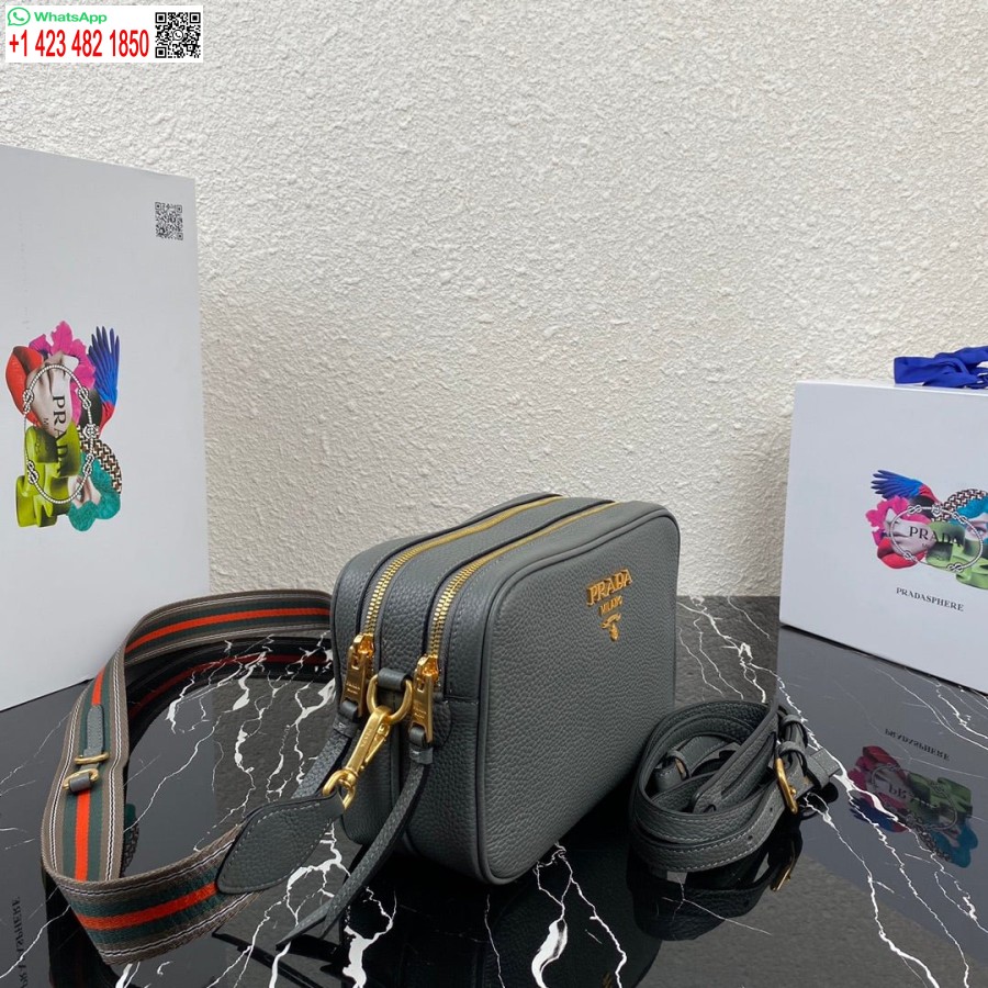 Replica Prada 1BH082 Leather bag with shoulder strap Gray Gold