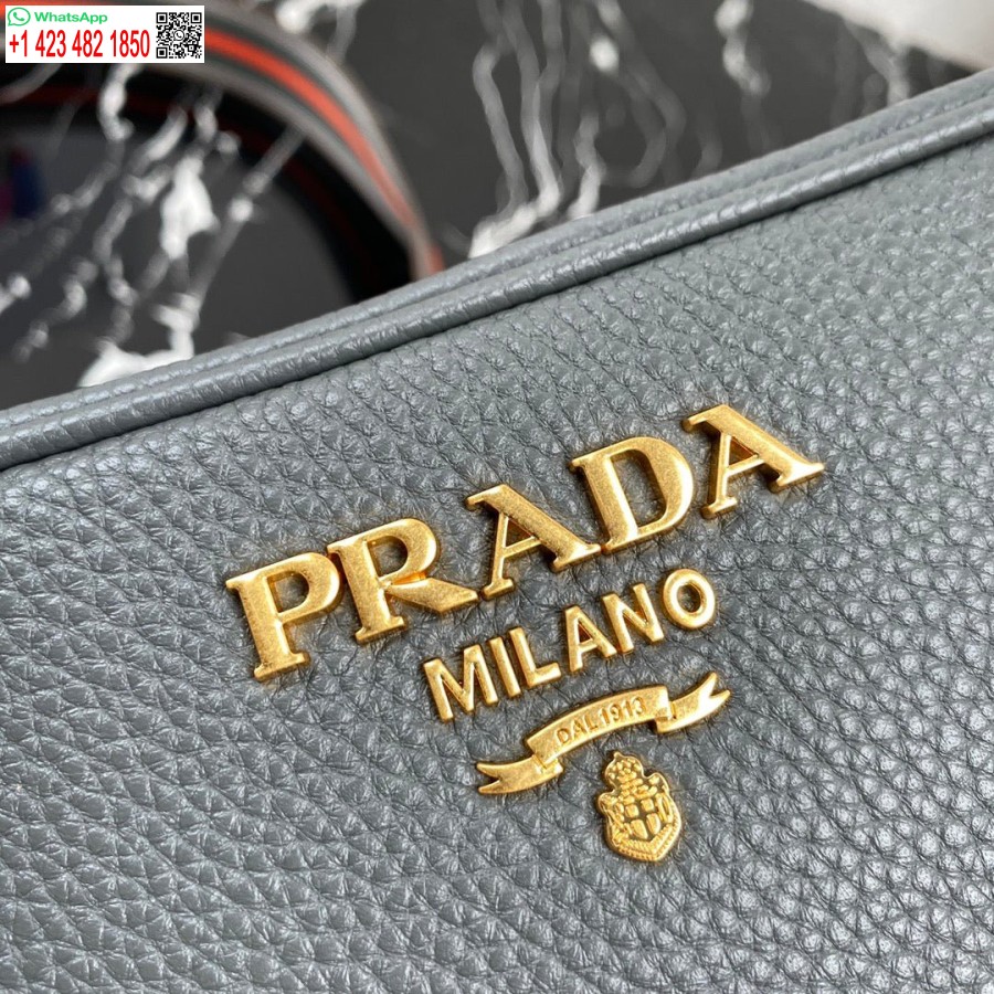 Replica Prada 1BH082 Leather bag with shoulder strap Gray Gold
