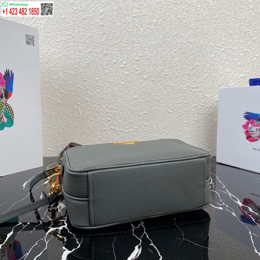 Replica Prada 1BH082 Leather bag with shoulder strap Gray Gold