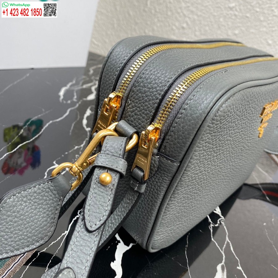 Replica Prada 1BH082 Leather bag with shoulder strap Gray Gold
