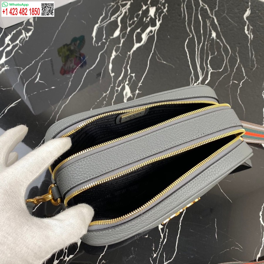 Replica Prada 1BH082 Leather bag with shoulder strap Gray Gold