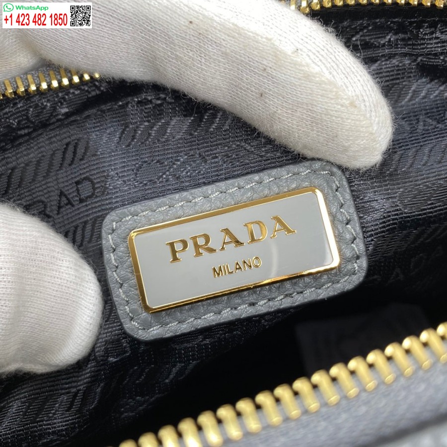 Replica Prada 1BH082 Leather bag with shoulder strap Gray Gold