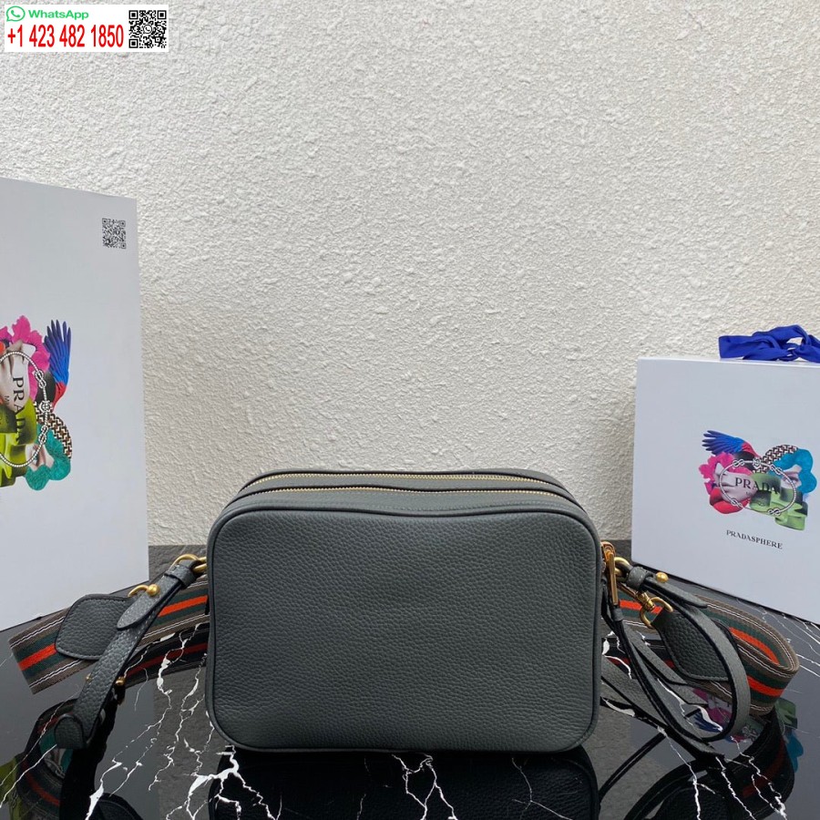 Réplica De Bolso De Cuero Prada 1bh082 Con Bandolera Gris Dorado