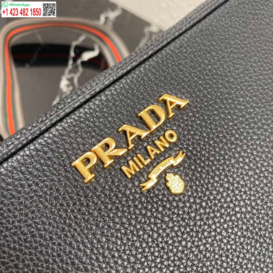 Réplica De Bolso De Cuero Prada 1bh082 Con Bandolera Negro Dorado