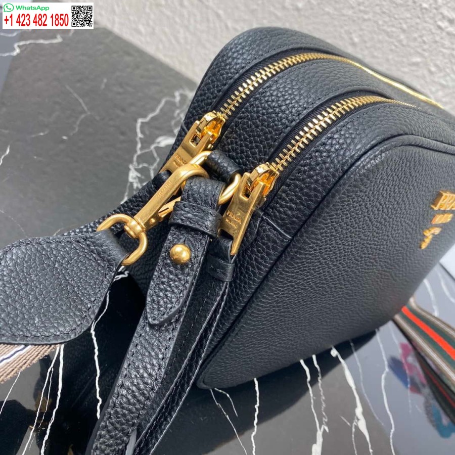 Réplica De Bolso De Cuero Prada 1bh082 Con Bandolera Negro Dorado