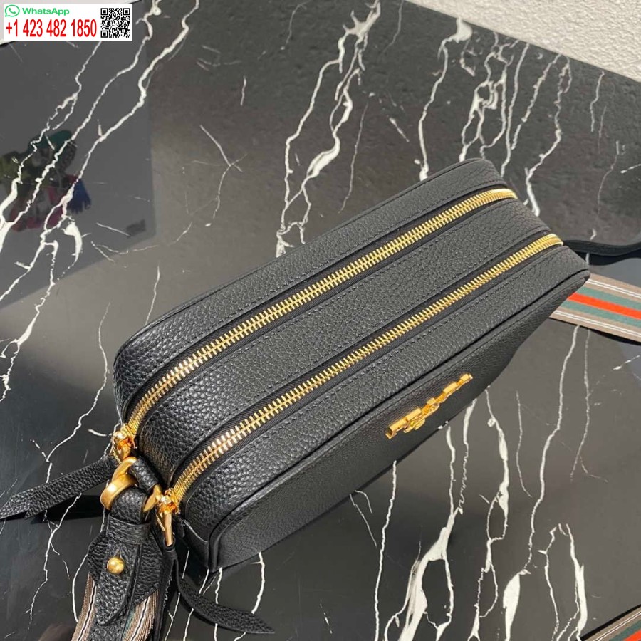 Réplica De Bolso De Cuero Prada 1bh082 Con Bandolera Negro Dorado