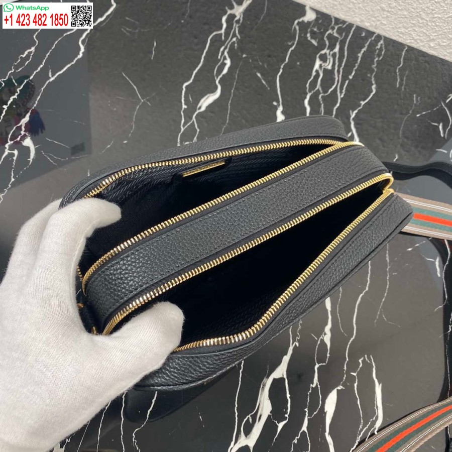 Réplica De Bolso De Cuero Prada 1bh082 Con Bandolera Negro Dorado