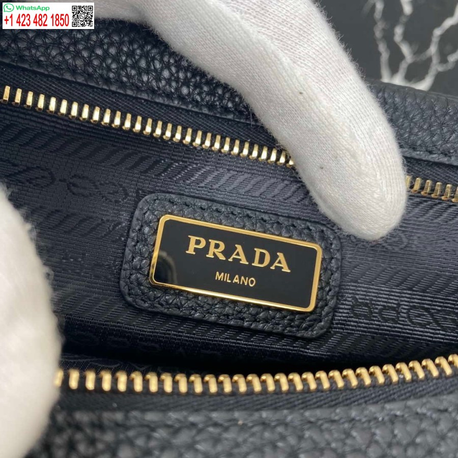 Réplica De Bolso De Cuero Prada 1bh082 Con Bandolera Negro Dorado