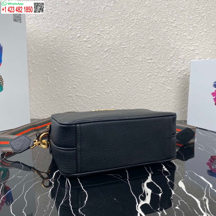 Réplica De Bolso De Cuero Prada 1bh082 Con Bandolera Negro Dorado