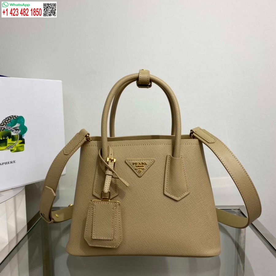 Replica Prada 1BG443 Prada Double Saffiano leather mini bag Tan