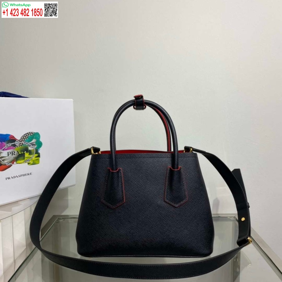 Replica Prada 1BG443 Prada Double Saffiano leather mini bag Black
