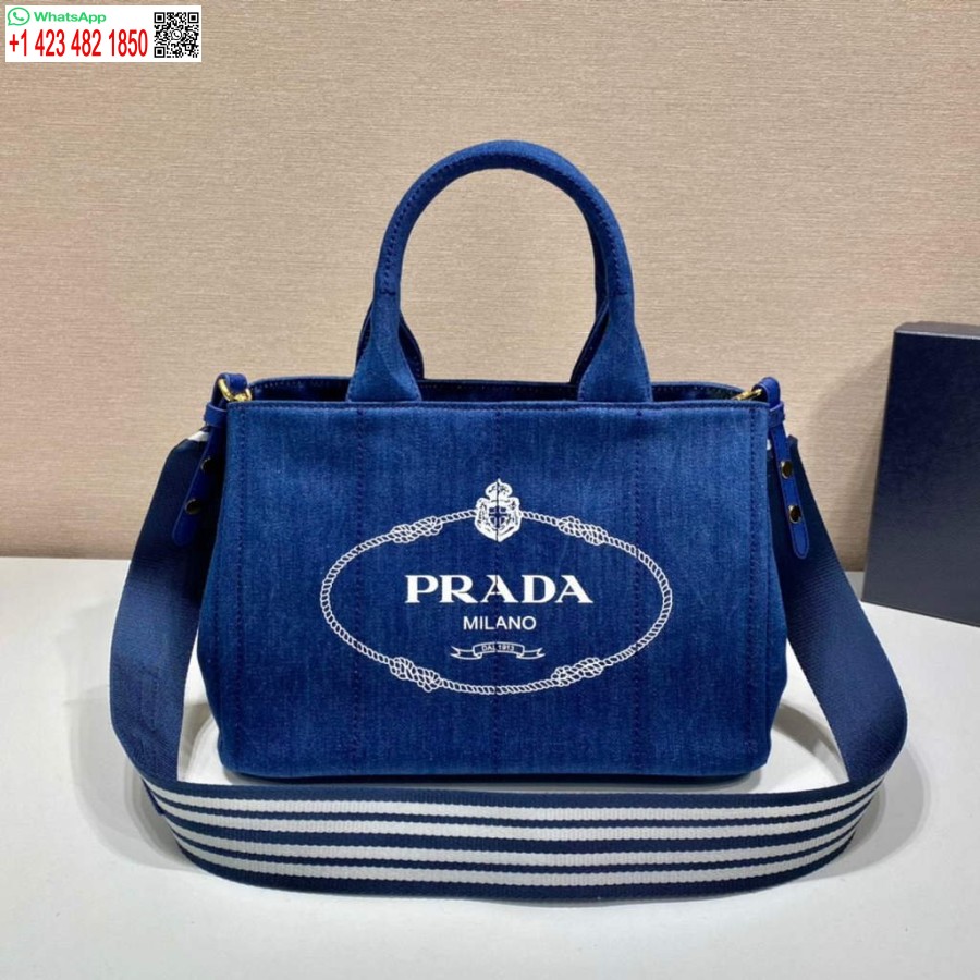 Replik Prada 1BG439 Denim-Einkaufstasche Blau