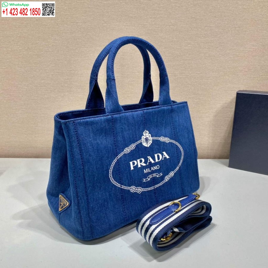 Replik Prada 1BG439 Denim-Einkaufstasche Blau
