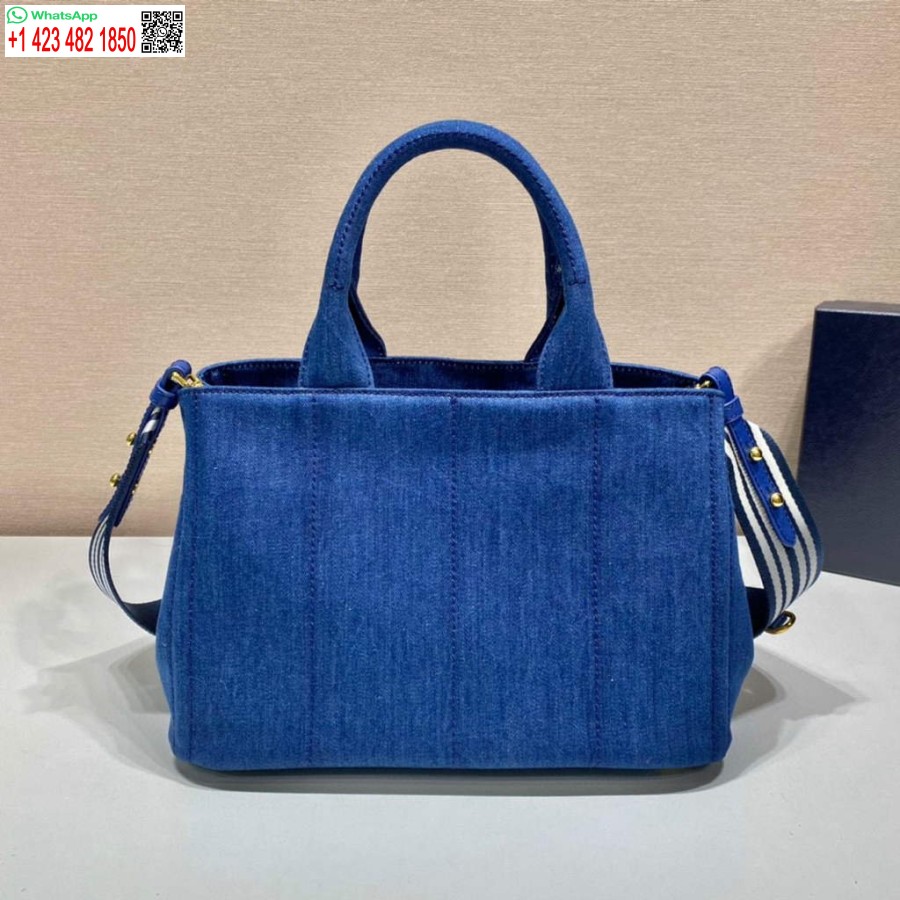 Replik Prada 1BG439 Denim-Einkaufstasche Blau