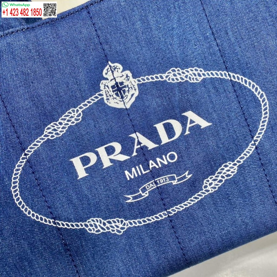 Replik Prada 1BG439 Denim-Einkaufstasche Blau