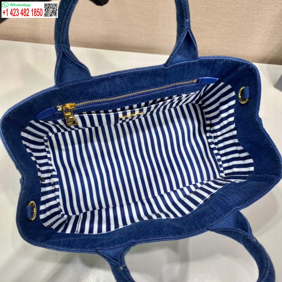 Replik Prada 1BG439 Denim-Einkaufstasche Blau