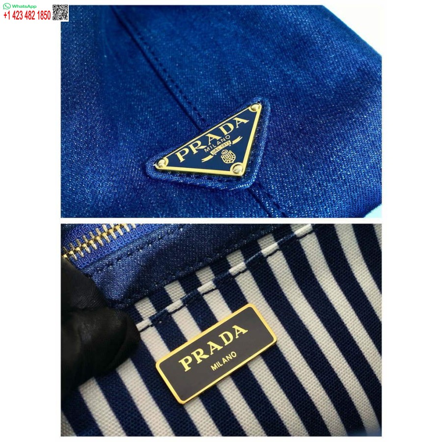 Replik Prada 1BG439 Denim-Einkaufstasche Blau