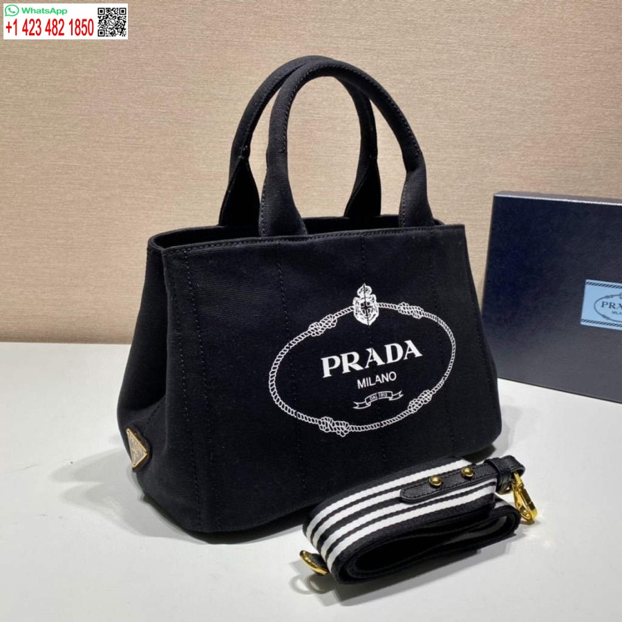 Réplica Prada 1bg439 Denim Sacola Preto E Branco