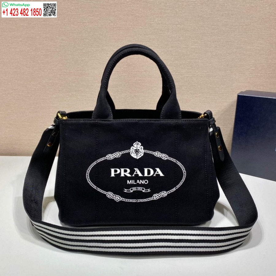 Réplica De Bolso De Mano De Mezclilla Prada 1bg439 En Blanco Y Negro