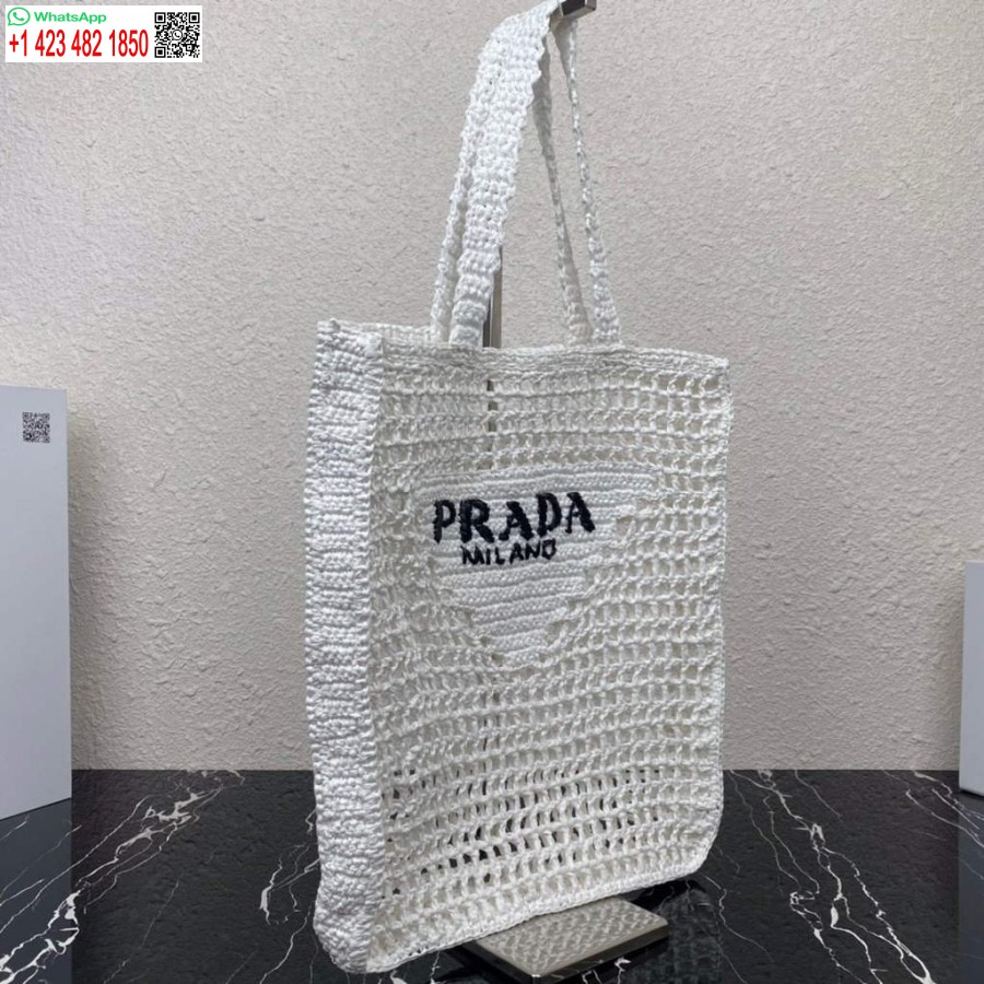 Replica Prada 1BG393 Raffia tote bag White
