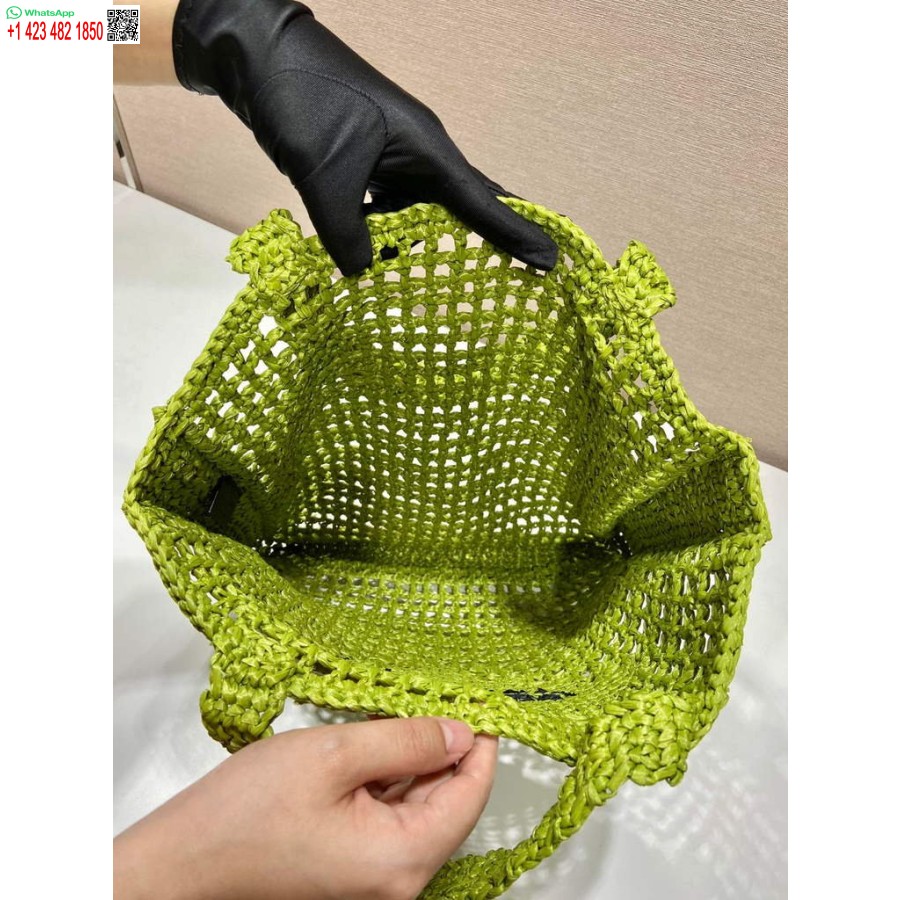 Replica Prada 1bg393 Raffia Kandekott, Roheline