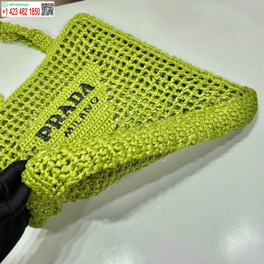 Replica Prada 1bg393 Raffia Kandekott, Roheline