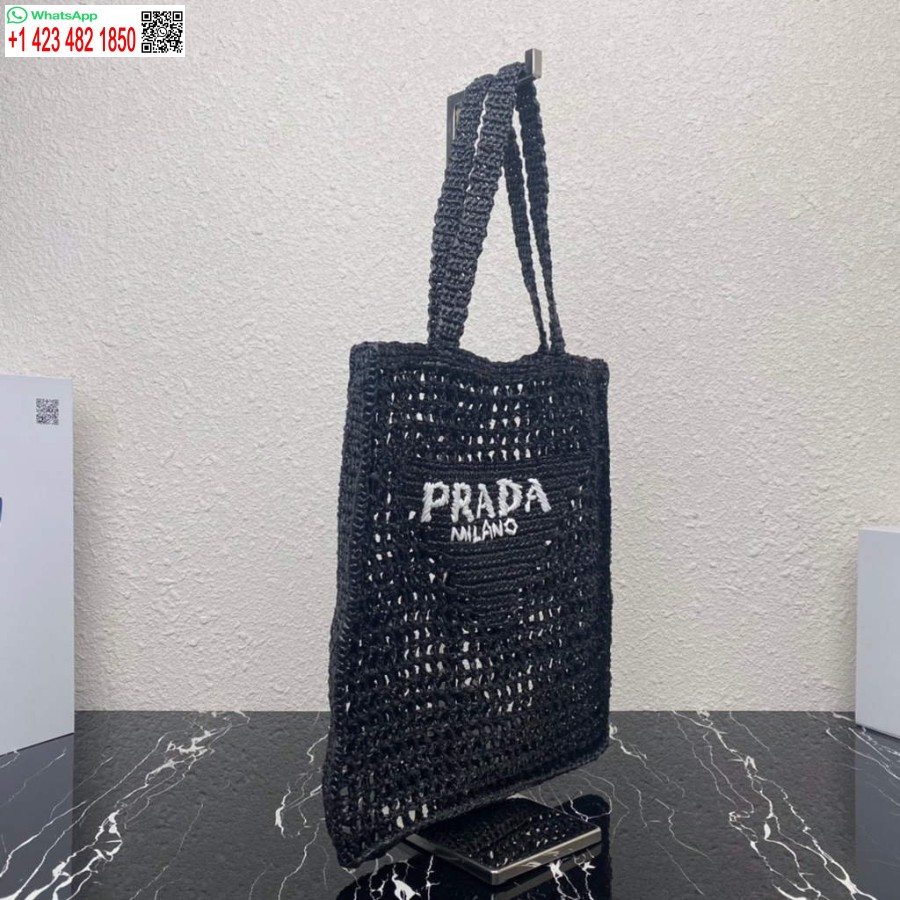 Replica Prada 1BG393 Raffia tote bag Black