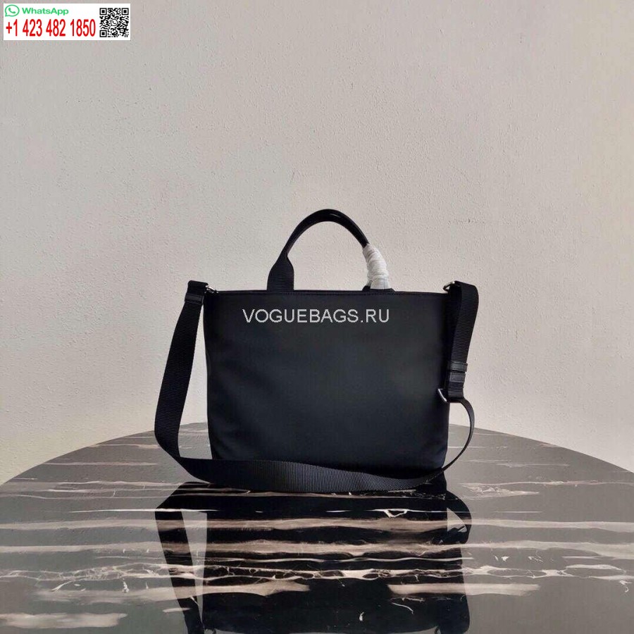 Replik Prada 1BG354 Tote Schultertasche Nylon Kalbsleder Schwarz