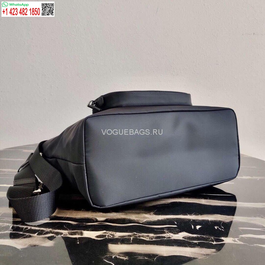 Replik Prada 1BG354 Tote Schultertasche Nylon Kalbsleder Schwarz