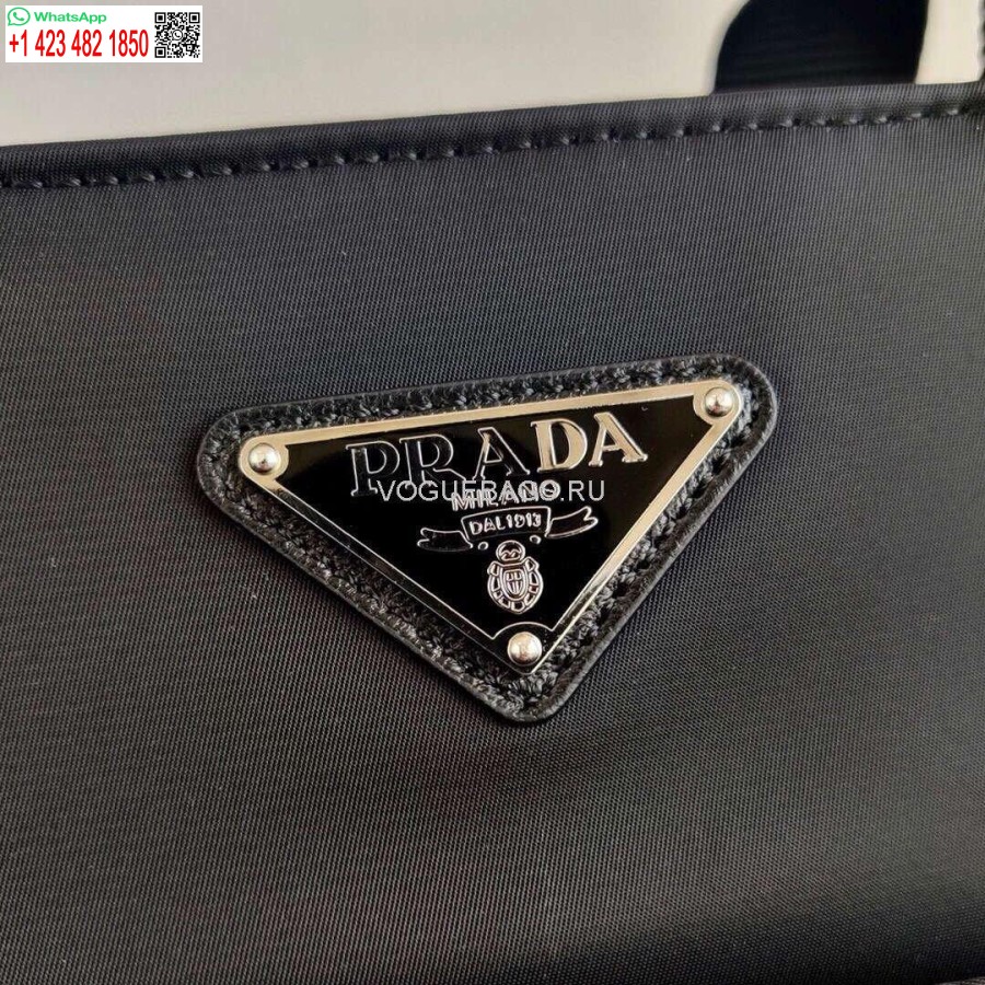 Replik Prada 1BG354 Tote Schultertasche Nylon Kalbsleder Schwarz