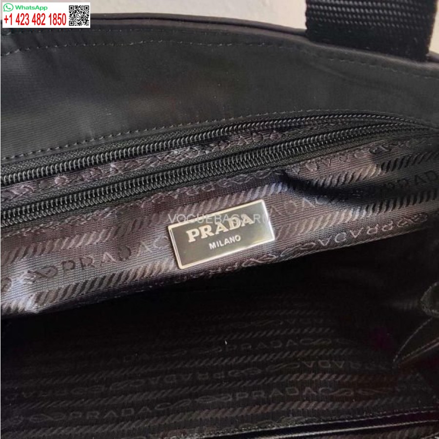 Replik Prada 1BG354 Tote Schultertasche Nylon Kalbsleder Schwarz