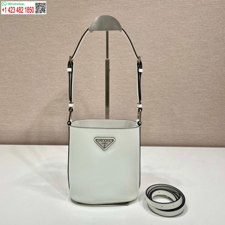 Replica Prada 1BE059 Mini brushed-leather bucket bag White