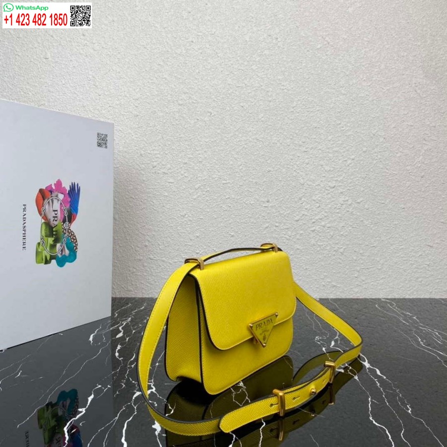 Réplique Prada 1bd320 Prada Emblème Saffiano Sac à Bandoulière Jaune