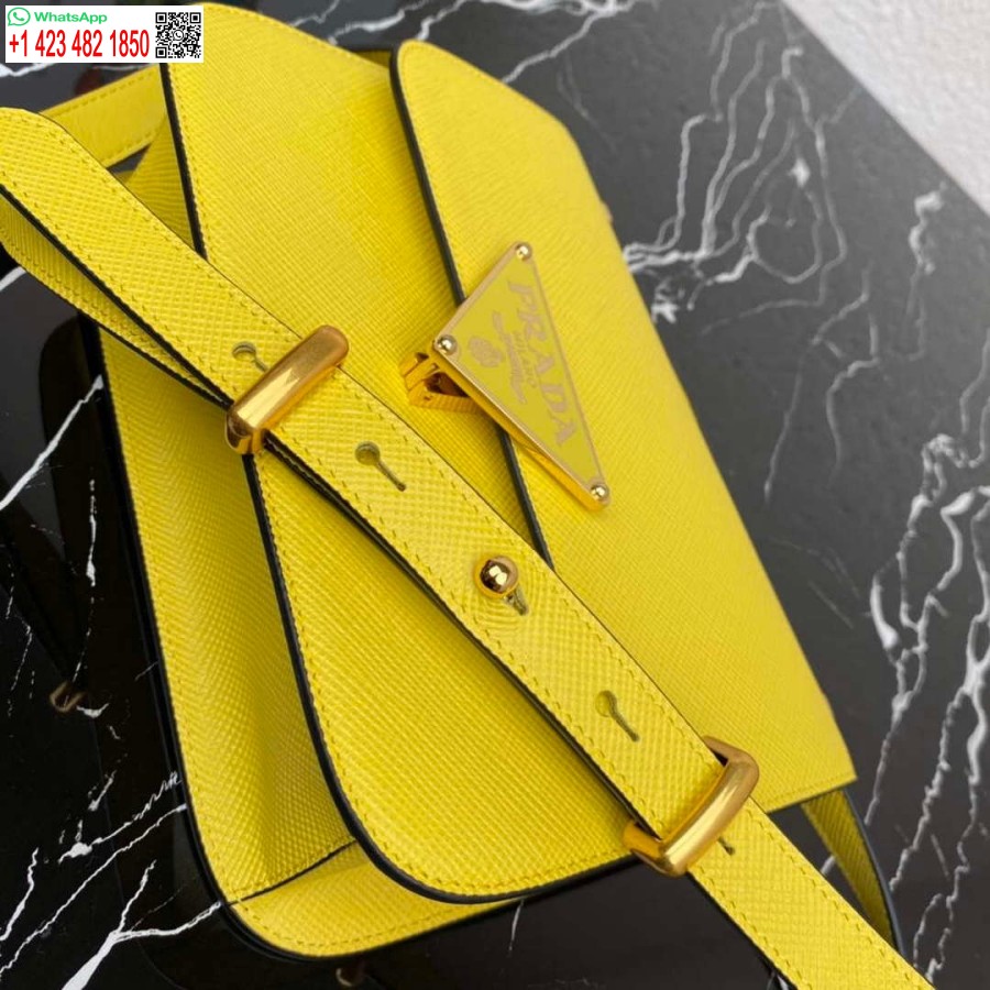 Réplique Prada 1bd320 Prada Emblème Saffiano Sac à Bandoulière Jaune