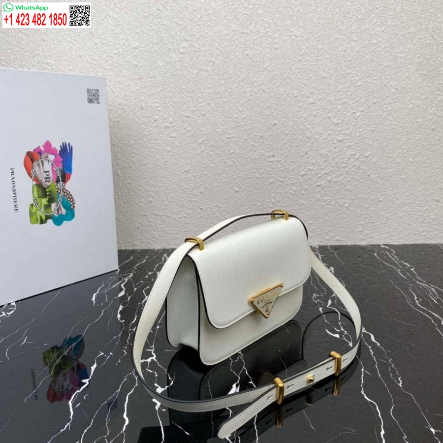 Replika Prada 1bd320 Prada Emblème Saffiano Torba Za čez Ramo Bela
