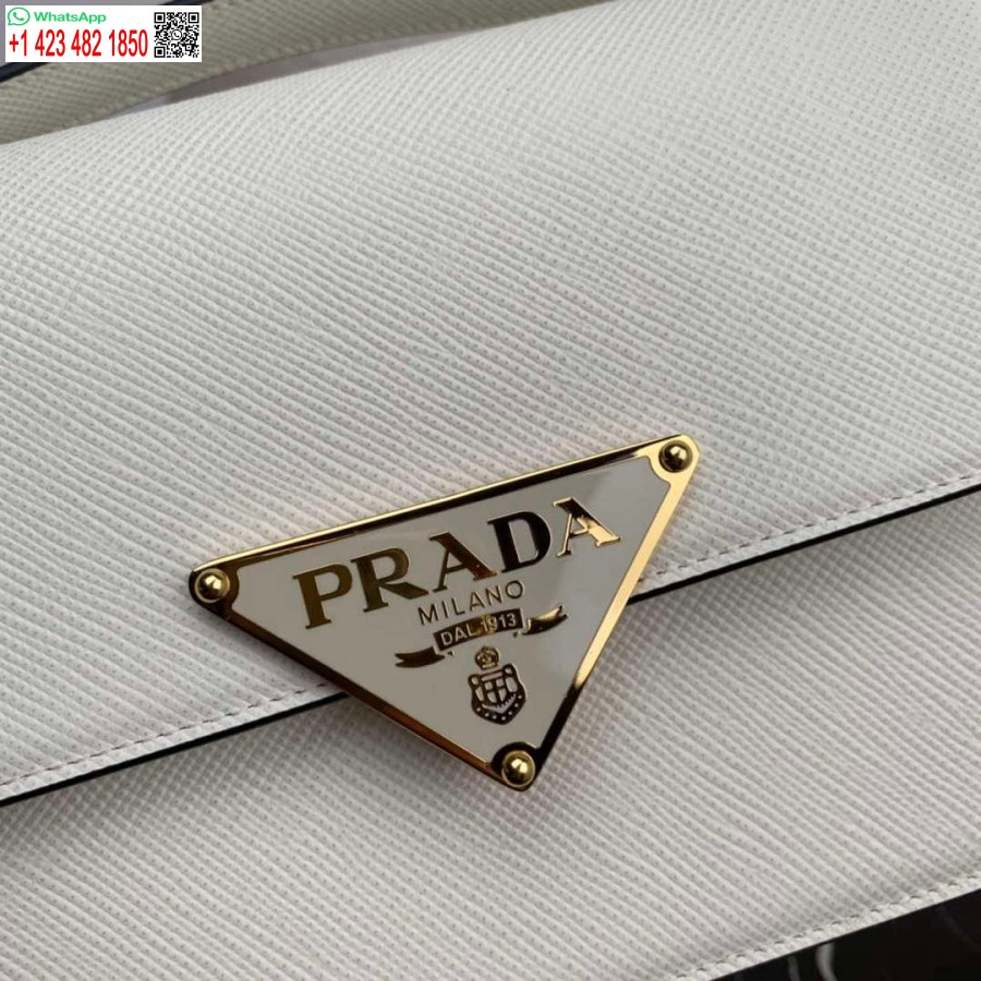 Replika Prada 1bd320 Prada Emblème Saffiano Torba Za čez Ramo Bela
